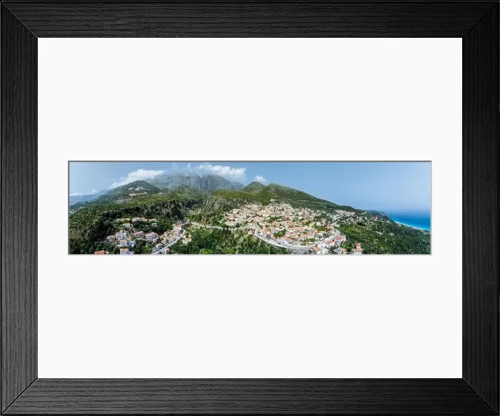 Framed Print : Panorama of Dhermi from a drone, Village in Ceraunian Mountains, Albania Framed Print : Panorama of Dhermi from a drone, Village in Ceraunian Mountains, Albania