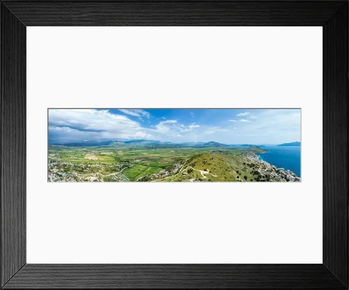 Framed Print : Panorama of Fields and Mountains from a drone over Lekursi Castle on Lekursi Hill over Saranada Framed Print : Panorama of Fields and Mountains from a drone over Lekursi Castle on Lekursi Hill over Saranada