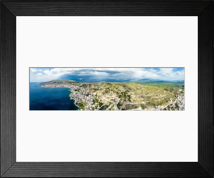 Framed Print : Panorama of Saranda from a drone, Albanian Riviera, Albania Framed Print : Panorama of Saranda from a drone, Albanian Riviera, Albania