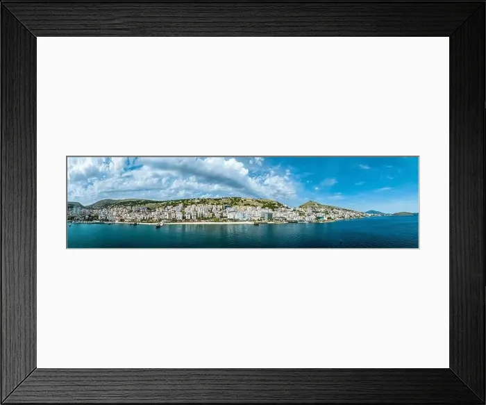 Framed Print : Panorama of Saranda from a drone, Albanian Riviera, Albania Framed Print : Panorama of Saranda from a drone, Albanian Riviera, Albania