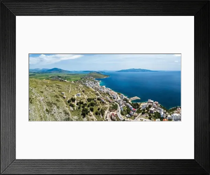 Framed Print : Panorama of Saranda from a drone, Albanian Riviera, Albania Framed Print : Panorama of Saranda from a drone, Albanian Riviera, Albania