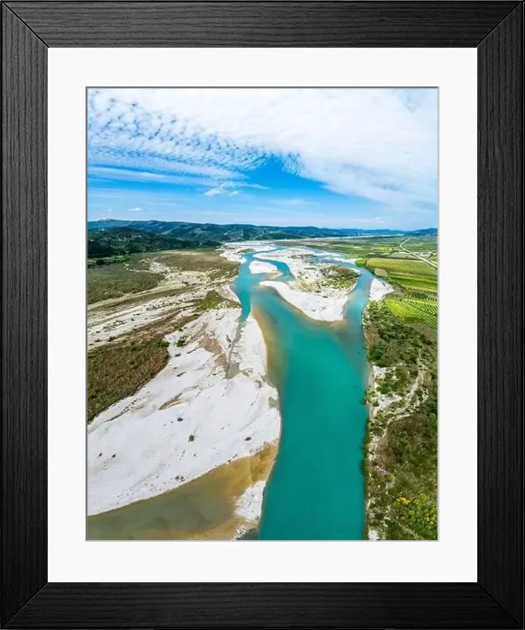 Framed Print : Panorama of Vjosa River National Park, Wild River, Albania, Europe Framed Print : Panorama of Vjosa River National Park, Wild River, Albania, Europe
