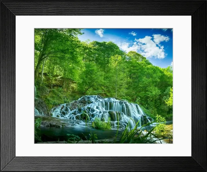 Framed Print : Beautiful spring waterfall Dokuzak in Strandzha Mountain