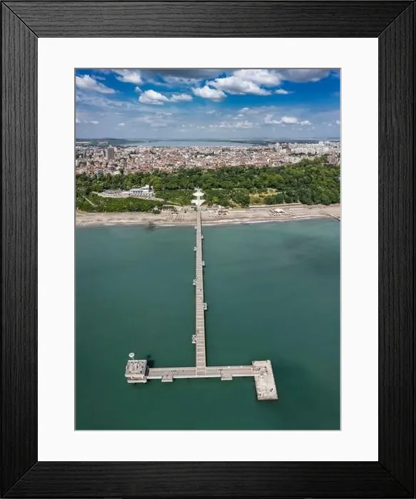 Framed Print : Aerial view to bridge in the sea in Burgas, Bulgaria Framed Print : Aerial view to bridge in the sea in Burgas, Bulgaria