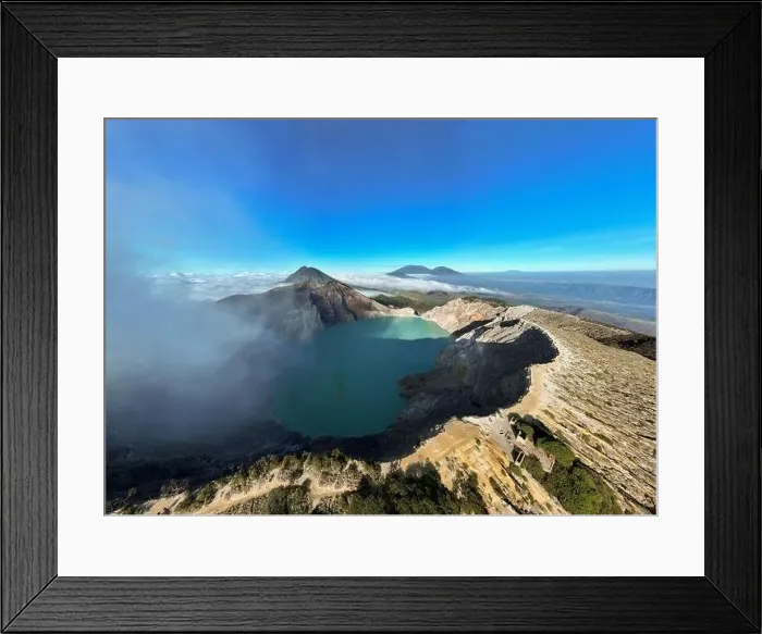 Framed Print : Aerial view of mount Kawah Ijen volcano crater at sunrise, East Java, Indonesia Framed Print : Aerial view of mount Kawah Ijen volcano crater at sunrise, East Java, Indonesia