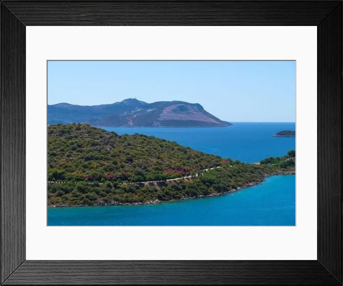 Framed Print : Amazing beautiful landscape on a peninsula on the Mediterranean coast on a sunny clear day, Kas, Turkey Framed Print : Amazing beautiful landscape on a peninsula on the Mediterranean coast on a sunny clear day, Kas, Turkey