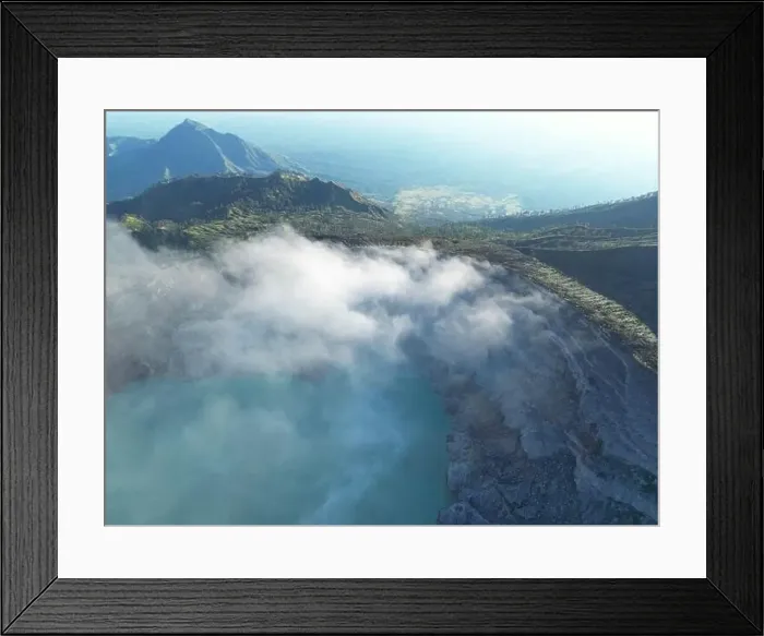 Framed Print : Breathtaking aerial view of majestic Ijen volcano crater mountain range with fog Framed Print : Breathtaking aerial view of majestic Ijen volcano crater mountain range with fog