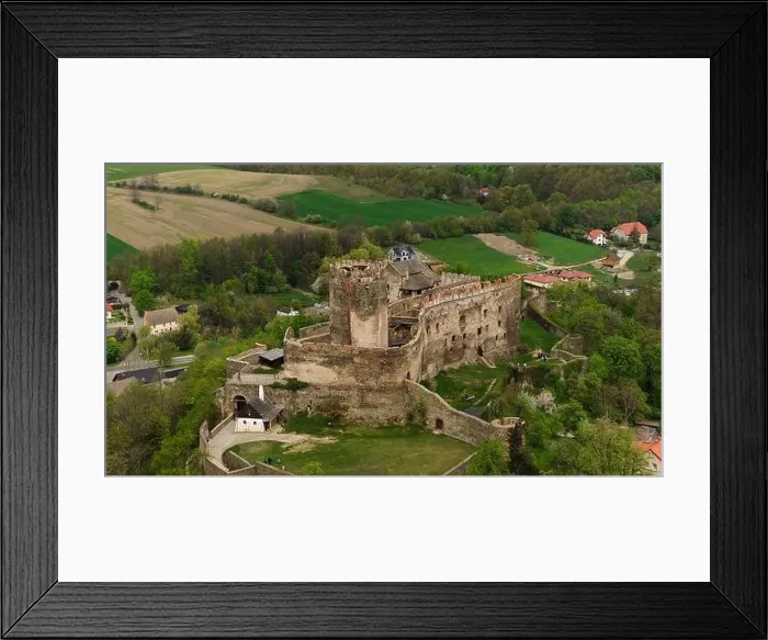 Framed Print : Aerial shot captures the medieval Bolkow Castle in Lower Silesia, Poland Framed Print : Aerial shot captures the medieval Bolkow Castle in Lower Silesia, Poland
