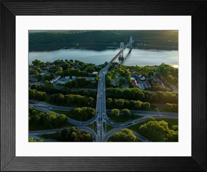 Framed Print : Aerial photo of the Franklin Delano Roosevelt Mid-Hudson Bridge over the Hudson River, Poughkeepsie NY Framed Print : Aerial photo of the Franklin Delano Roosevelt Mid-Hudson Bridge over the Hudson River, Poughkeepsie NY