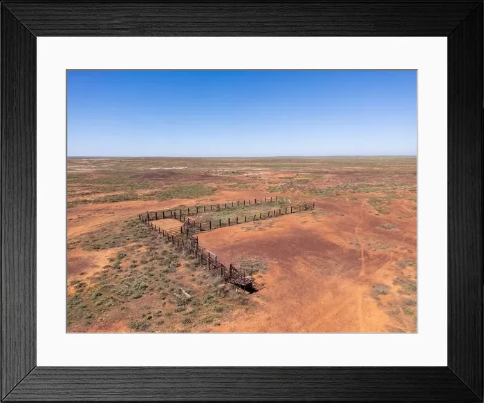 Framed Print : Aerial view of a sheep holding yard in remote South Australia Framed Print : Aerial view of a sheep holding yard in remote South Australia