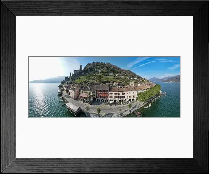 Framed Print : Drone view at the traditional village of Morcote on Switzerland Framed Print : Drone view at the traditional village of Morcote on Switzerland