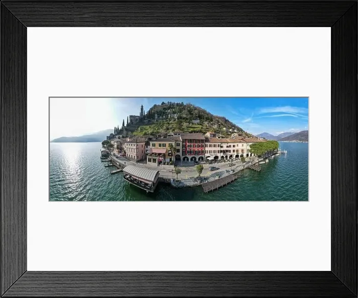 Framed Print : Drone view at the traditional village of Morcote on Switzerland Framed Print : Drone view at the traditional village of Morcote on Switzerland