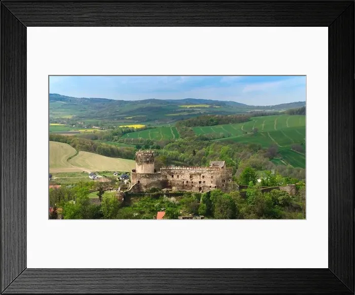 Framed Print : Majestic Bolkow Castle stands proudly in Lower Silesia, Poland, captured by drone Framed Print : Majestic Bolkow Castle stands proudly in Lower Silesia, Poland, captured by drone