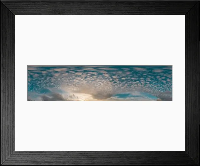 Framed Print : 360 panorama of glowing sunset sky with bright Cirrus clouds Framed Print : 360 panorama of glowing sunset sky with bright Cirrus clouds