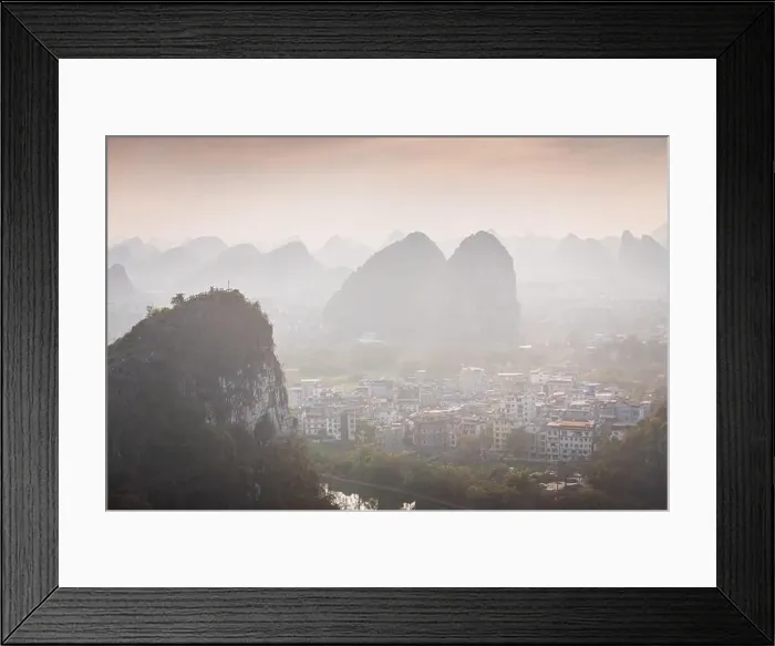 Framed Print : Drone Sunset View of Guilin, Li River and Karst mountains, Guilin city, Guangxi, province, China Framed Print : Drone Sunset View of Guilin, Li River and Karst mountains, Guilin city, Guangxi, province, China