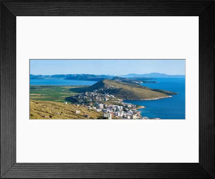 Framed Print : Panoramic image of the coast of Saranda in southern Albania Framed Print : Panoramic image of the coast of Saranda in southern Albania