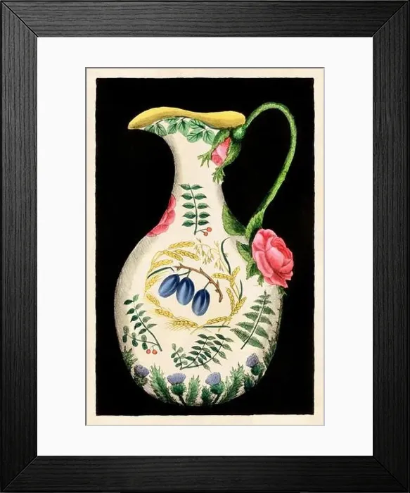 Framed Print : Rustic floral pottery on beige background. Vintage-Style art Framed Print : Rustic floral pottery on beige background. Vintage-Style art