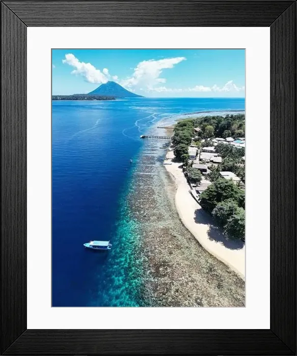 Framed Print : Indonesia Bunaken - Drone view Siladen Island with coral reef Framed Print : Indonesia Bunaken - Drone view Siladen Island with coral reef