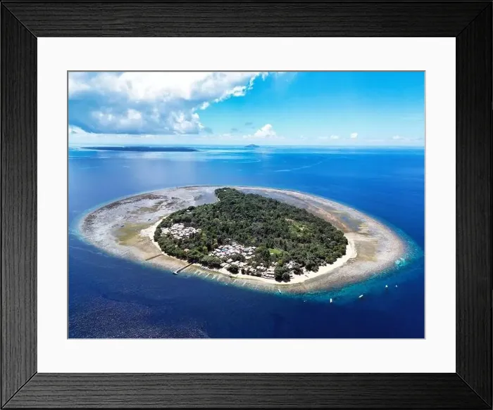 Framed Print : Indonesia Bunaken - Drone view Siladen Island with coral reef Framed Print : Indonesia Bunaken - Drone view Siladen Island with coral reef