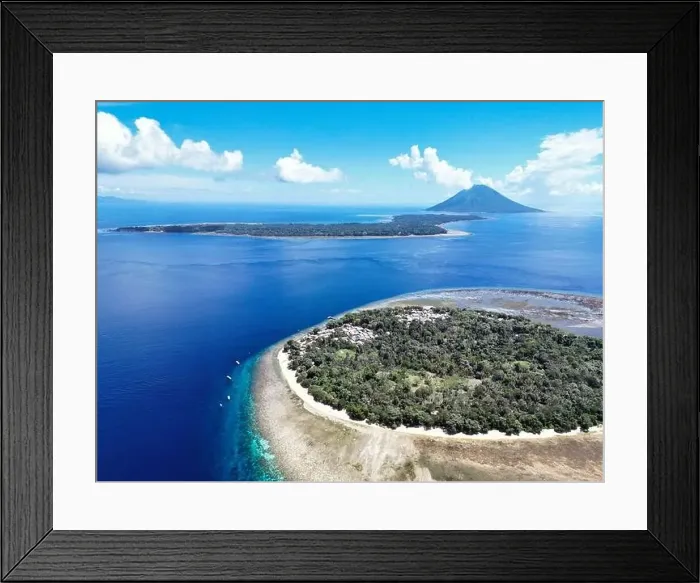 Framed Print : Indonesia Bunaken - Drone view Siladen Island and Bunaken Island with coral reef Framed Print : Indonesia Bunaken - Drone view Siladen Island and Bunaken Island with coral reef
