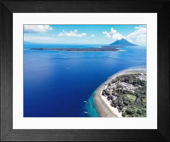 Framed Print : Indonesia Bunaken - Drone view Siladen Island with coral reef and Bunaken Island Framed Print : Indonesia Bunaken - Drone view Siladen Island with coral reef and Bunaken Island