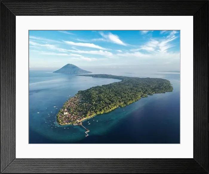 Framed Print : Indonesia Bunaken - Drone view Bunaken Island with coral reef and Manadotua Island Framed Print : Indonesia Bunaken - Drone view Bunaken Island with coral reef and Manadotua Island