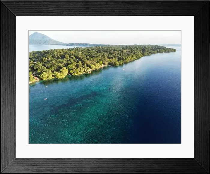 Framed Print : Indonesia Bunaken - Drone view Bunaken Island with coral reef and Manadotua Island Framed Print : Indonesia Bunaken - Drone view Bunaken Island with coral reef and Manadotua Island