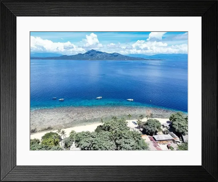 Framed Print : Indonesia Bunaken - Drone view Siladen Island with coral reef Framed Print : Indonesia Bunaken - Drone view Siladen Island with coral reef