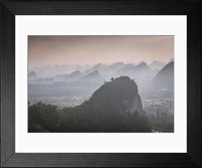 Framed Print : Drone Sunset View of Guilin, Li River and Karst mountains, Guilin city, Guangxi, province, China Framed Print : Drone Sunset View of Guilin, Li River and Karst mountains, Guilin city, Guangxi, province, China