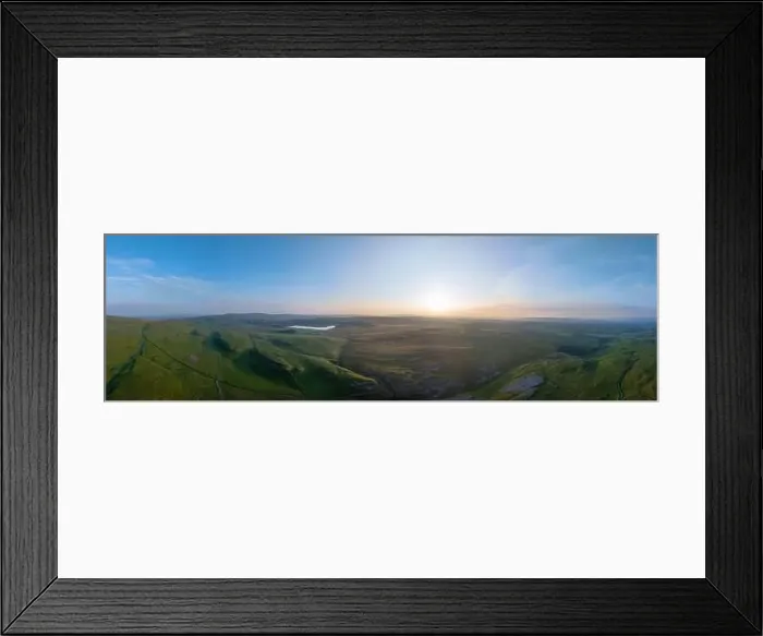 Framed Print : Aerial view capturing the sun setting over the hilly terrain near Cowside Beck, Arncliffe Framed Print : Aerial view capturing the sun setting over the hilly terrain near Cowside Beck, Arncliffe