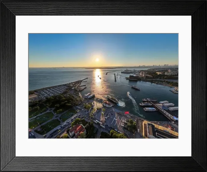 Framed Print : Sunset bird's eye view from aerial drone shooting of Kadikoy Port Framed Print : Sunset bird's eye view from aerial drone shooting of Kadikoy Port