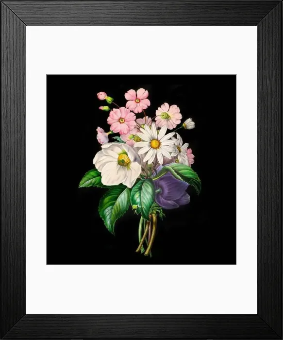 Framed Print : Colorful Blooming Flowers. A bouquet of flowers with lively colors on a black background. Ideal for a square format Framed Print : Colorful Blooming Flowers. A bouquet of flowers with lively colors on a black background. Ideal for a square format
