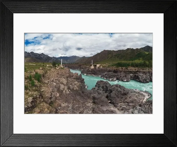 Framed Print : The Katun river rapids in summer day at the Oroctoy bridge Framed Print : The Katun river rapids in summer day at the Oroctoy bridge