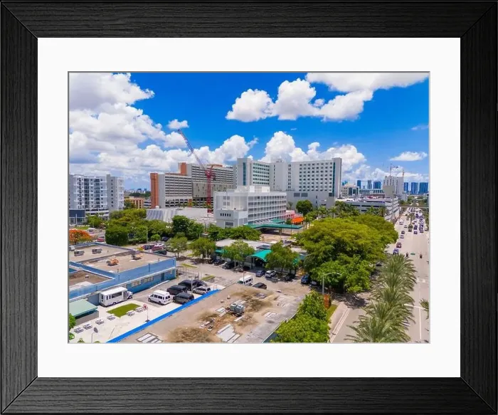 Framed Print : Hospitals and medical centers Miami 2024. Aerial drone photo scenic view city landscape Framed Print : Hospitals and medical centers Miami 2024. Aerial drone photo scenic view city landscape