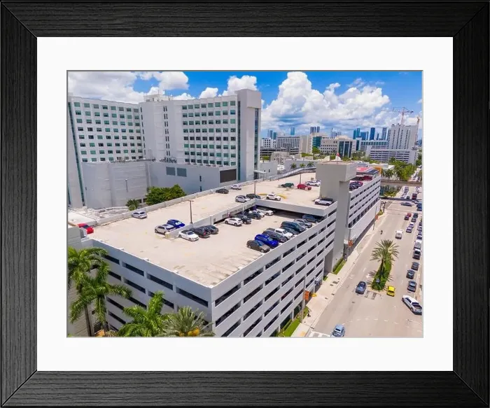 Framed Print : Multilevel parking garage. Aerial drone photo Framed Print : Multilevel parking garage. Aerial drone photo