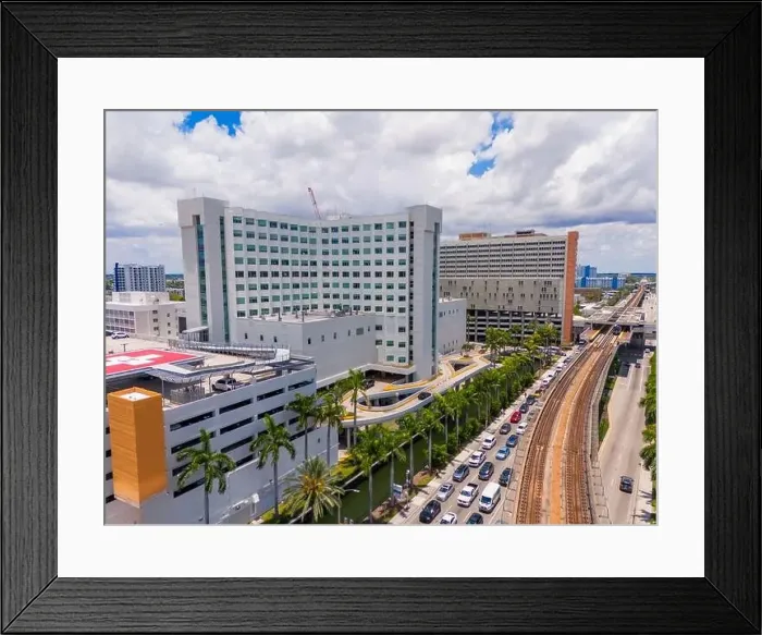 Framed Print : Miami Dade County hospital district. Health and medical buildings. Miami Metrorail Framed Print : Miami Dade County hospital district. Health and medical buildings. Miami Metrorail