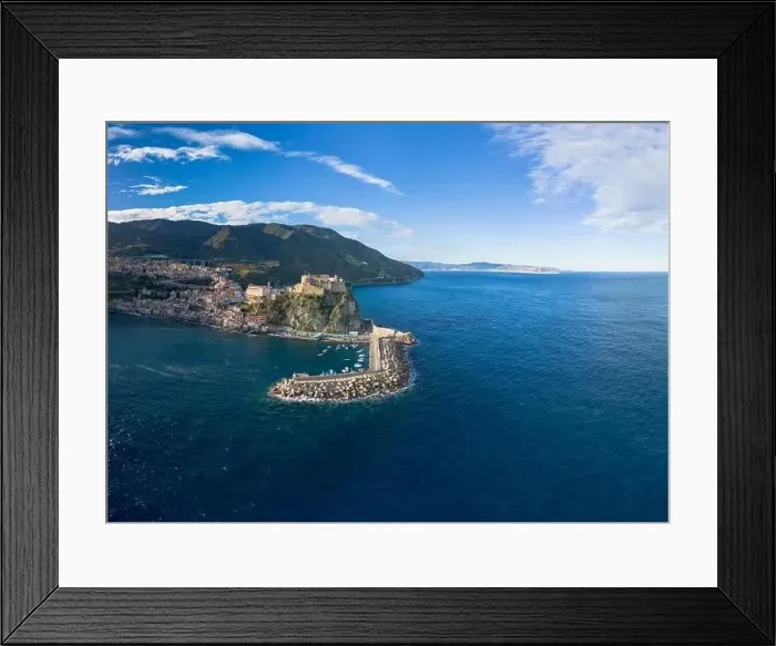 Framed Print : Drone landscape view of the seaside town of Scilla in Calabria Framed Print : Drone landscape view of the seaside town of Scilla in Calabria