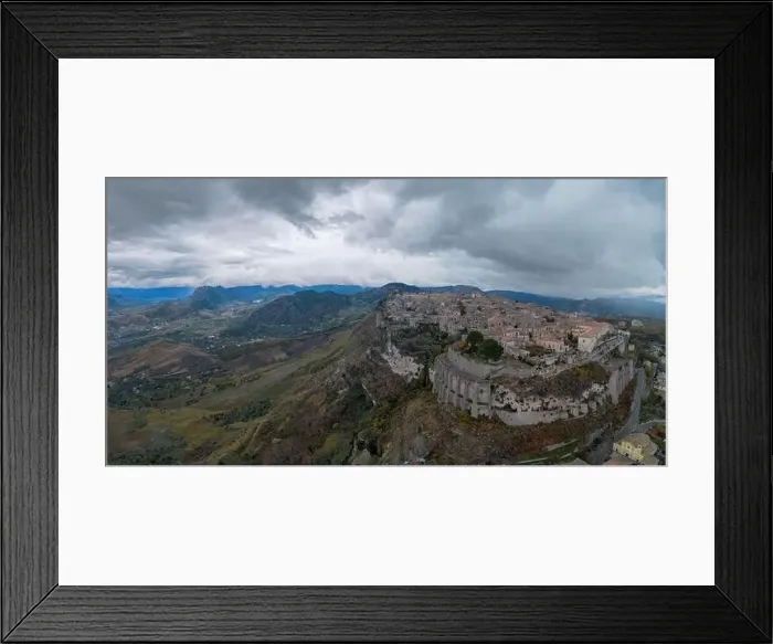 Framed Print : Drone perspective of the picturesque mountain village of Gerace in Calabria Framed Print : Drone perspective of the picturesque mountain village of Gerace in Calabria