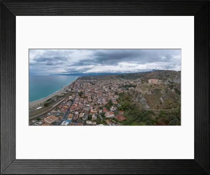 Framed Print : Drone perspective of the picturesque Calabrian village of Roccella Ionica