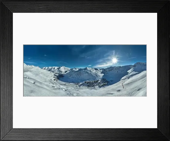 Framed Print : Winter drone shot of ski pistes and slopes covered with fresh powder snow in Tignes in Valdisere France Framed Print : Winter drone shot of ski pistes and slopes covered with fresh powder snow in Tignes in Valdisere France