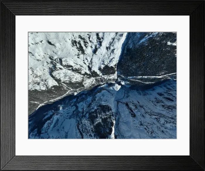 Framed Print : Winter drone shot of ski pistes and slopes covered with fresh powder snow in Tignes in Valdisere France Framed Print : Winter drone shot of ski pistes and slopes covered with fresh powder snow in Tignes in Valdisere France