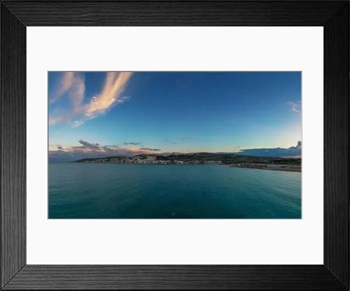 Framed Print : Panorama landscape view of Mellieha Bay in Malta at sunset Framed Print : Panorama landscape view of Mellieha Bay in Malta at sunset