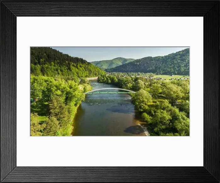 Framed Print : Szczawnica townscape and Dunajec River bends. Aerial drone view at springtime Framed Print : Szczawnica townscape and Dunajec River bends. Aerial drone view at springtime