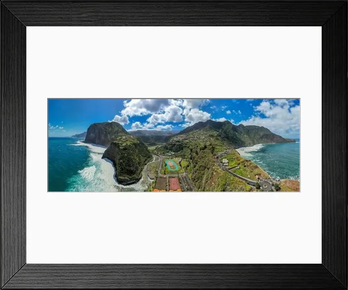 Framed Print : Madeira coast, green lush hills and Atlantic Ocean. Aerial drone view Framed Print : Madeira coast, green lush hills and Atlantic Ocean. Aerial drone view