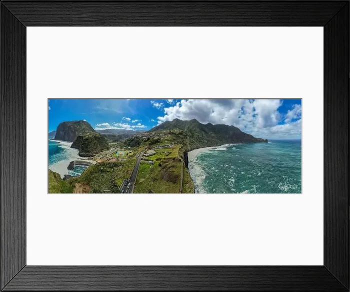 Framed Print : Madeira coast, green lush hills and Atlantic Ocean. Aerial drone view Framed Print : Madeira coast, green lush hills and Atlantic Ocean. Aerial drone view