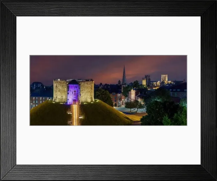 Framed Print : York at night, Yorkshire city of York and Cliffords Tower at night with York Minster in the background Framed Print : York at night, Yorkshire city of York and Cliffords Tower at night with York Minster in the background
