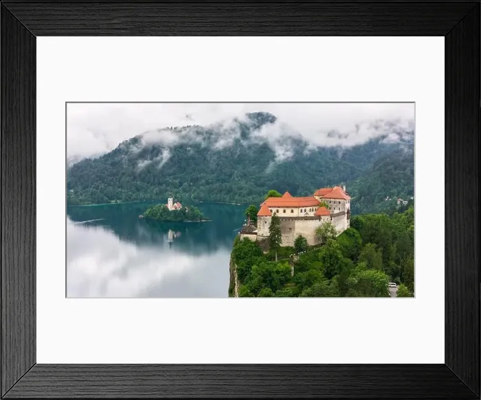 Framed Print : Aerial Photography of Bled Castle and Lake Bled in Summer Framed Print : Aerial Photography of Bled Castle and Lake Bled in Summer