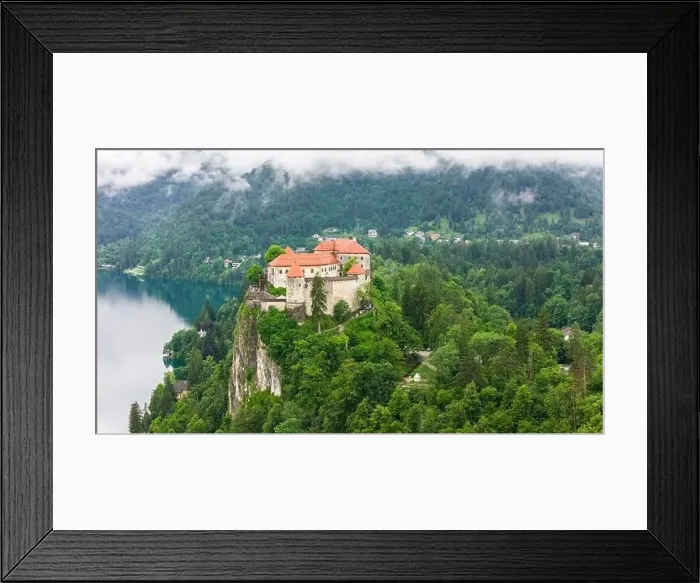 Framed Print : Picturesque Bled Castle and Lake Bled Captured by Drone Framed Print : Picturesque Bled Castle and Lake Bled Captured by Drone