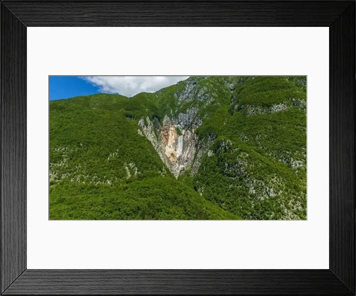 Framed Print : Aerial Drone View of Majestic Boka Waterfall in Slovenia