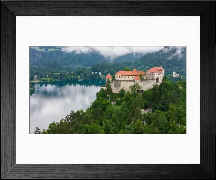 Framed Print : Scenic Drone Perspective of Bled Castle and Lake Bled Framed Print : Scenic Drone Perspective of Bled Castle and Lake Bled